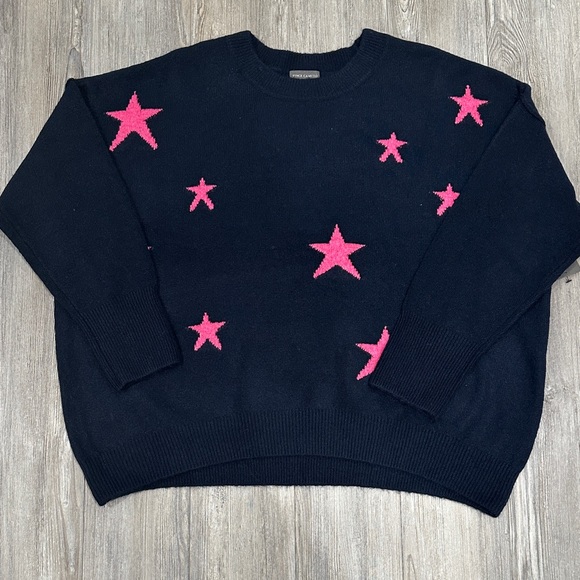 Vince Camuto Black Sweater with Pink Stars - Picture 1 of 3